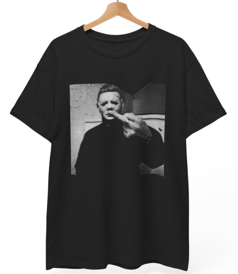 Michael Myers T-Shirt, Halloween Middle Finger Goth Punk Horror Metal Unisex Tee