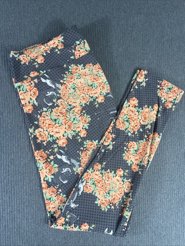 LuLaRoe Disney Bambi Leggings TC Tall & Curvy Gray Floral Print Stretch