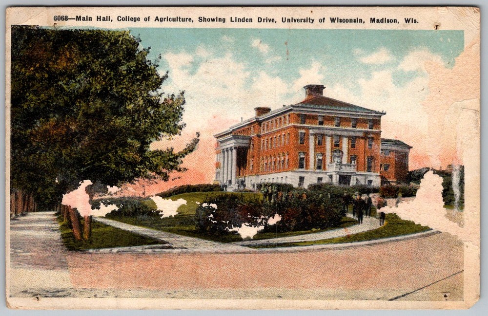 Antique Postcard Main Hall College Of Madison, WI 1910s