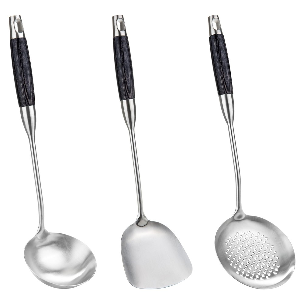 FJNATINH Wok Spatula Soup Ladle Skimmer Ladle - Set of 3 Heat-Resistant Wok T...