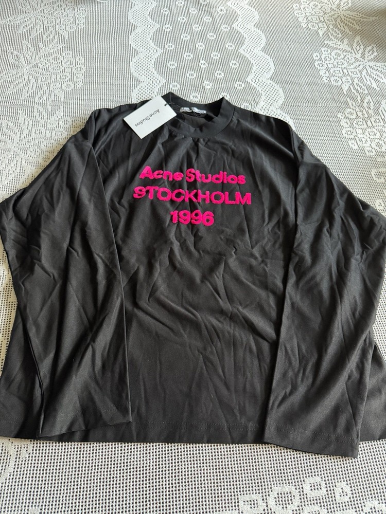 Acne Studios Men’s M Black Long Sleeve Crew Neck Stockholm 1996 Logo Tee