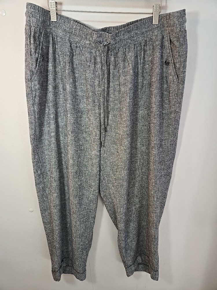 Jones New York Signature Linen Blend Crop Pant Women 2X Gray Pull On Relaxed Fit
