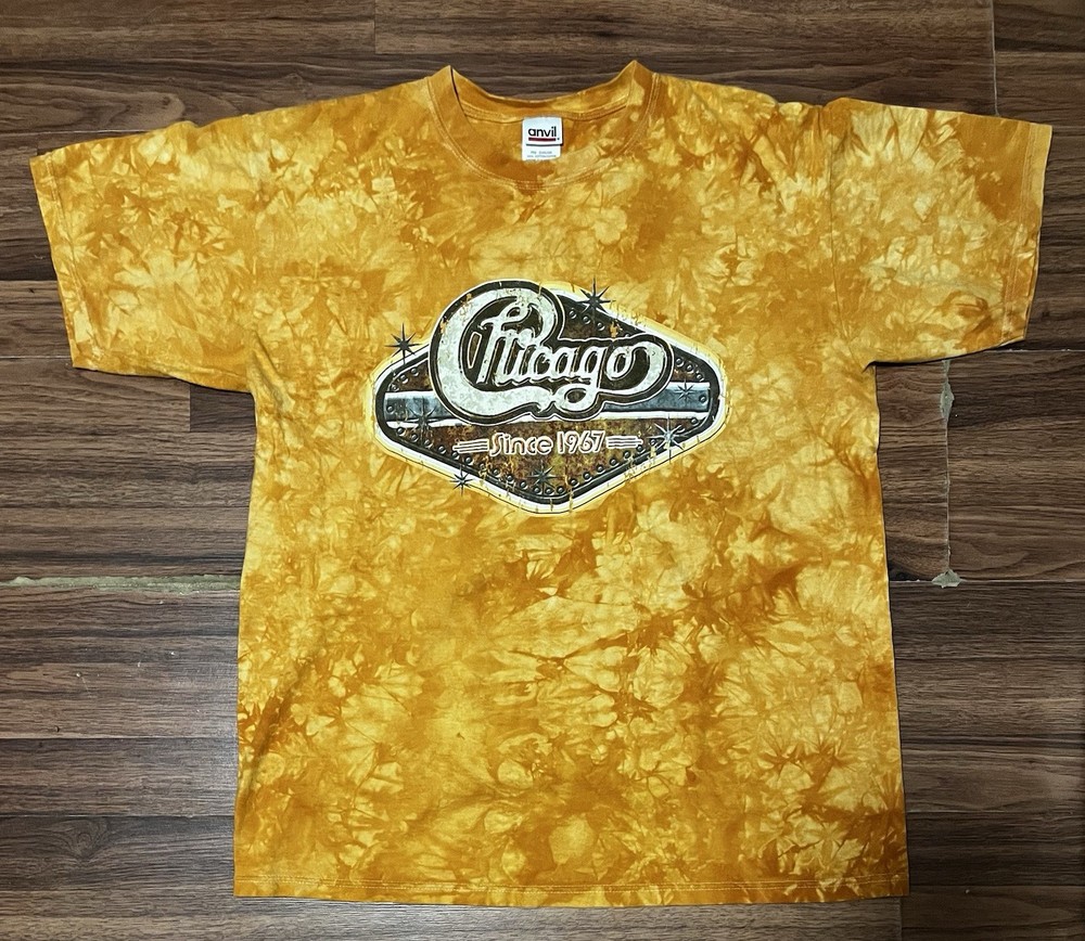 VTG Chicago Band Large Graphic Shirt Tie Dye Y2K Retro Rock Promo