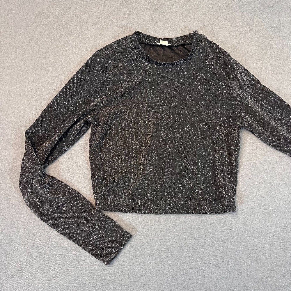 Garage Crop Top Women’s Sz Small Long Sleeve Sparkly Glitter Shimmer Metal Lurex