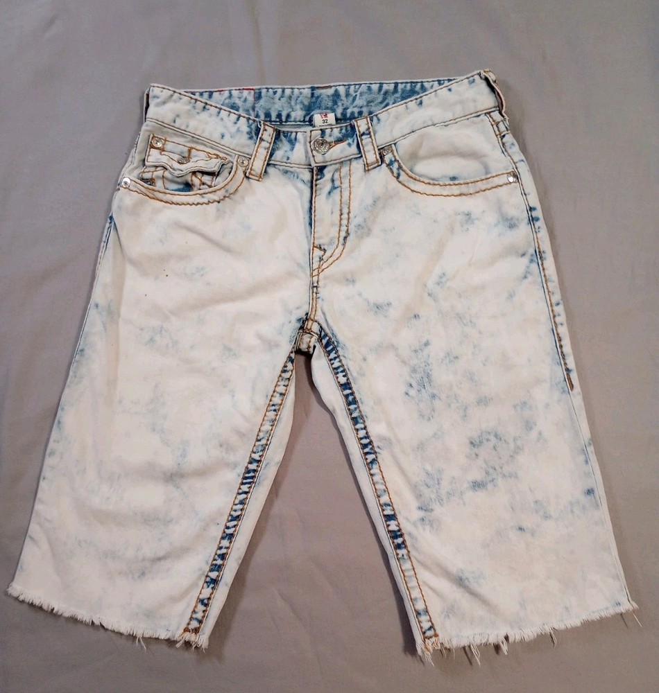 True Religion Shorts Mens 32 Blue Cut Off Bermuda