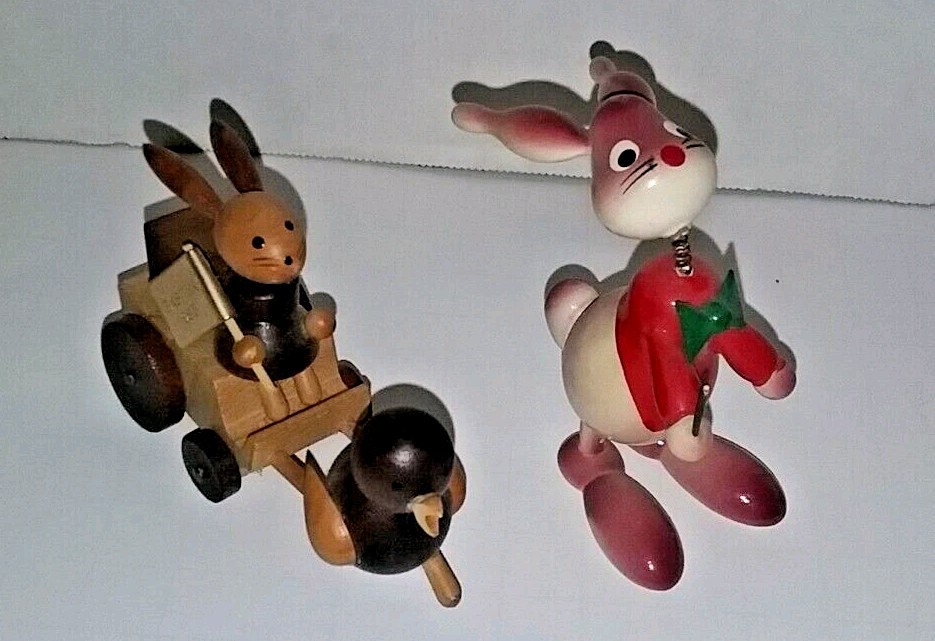 Vintage Goula Spain Wooden Miniature  Bunny & Chic Figures