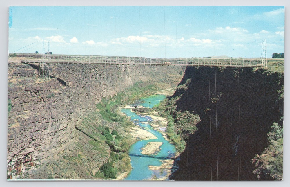 State View~Panorama Hansen Suspension Bridge Over Snake River~Vintage Postcard