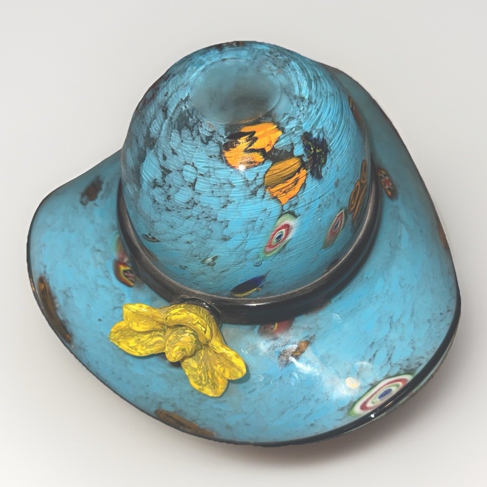 MCM Or Millefiori Murano Style Art Glass Hand Blown Decorative Hat Vase Bowl
