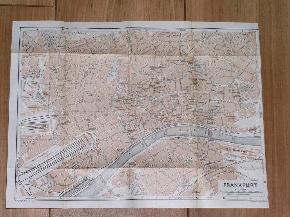 1925 Original Vintage Map Of Frankfurt Am Main / Hesse / Germany