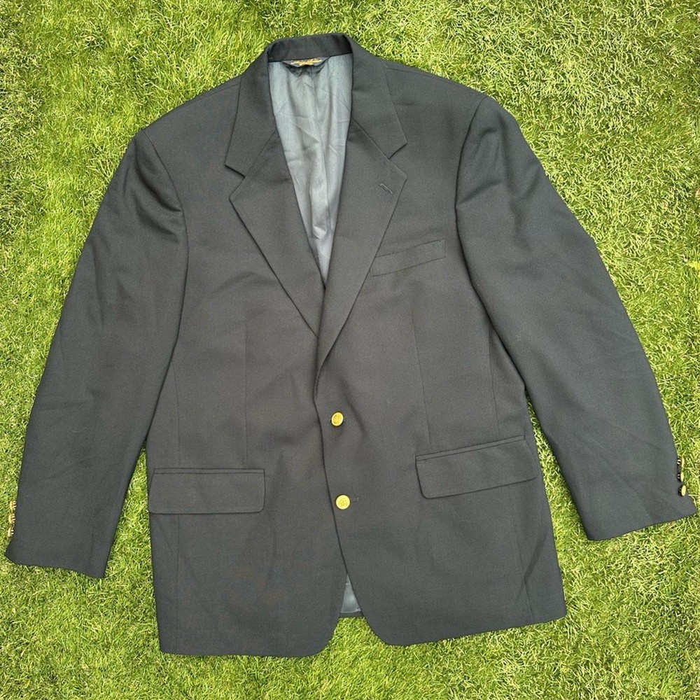 Brooks Brothers Mens Brooksease Navy Blue Gold Button Wool Blazer Sport Coat 46R