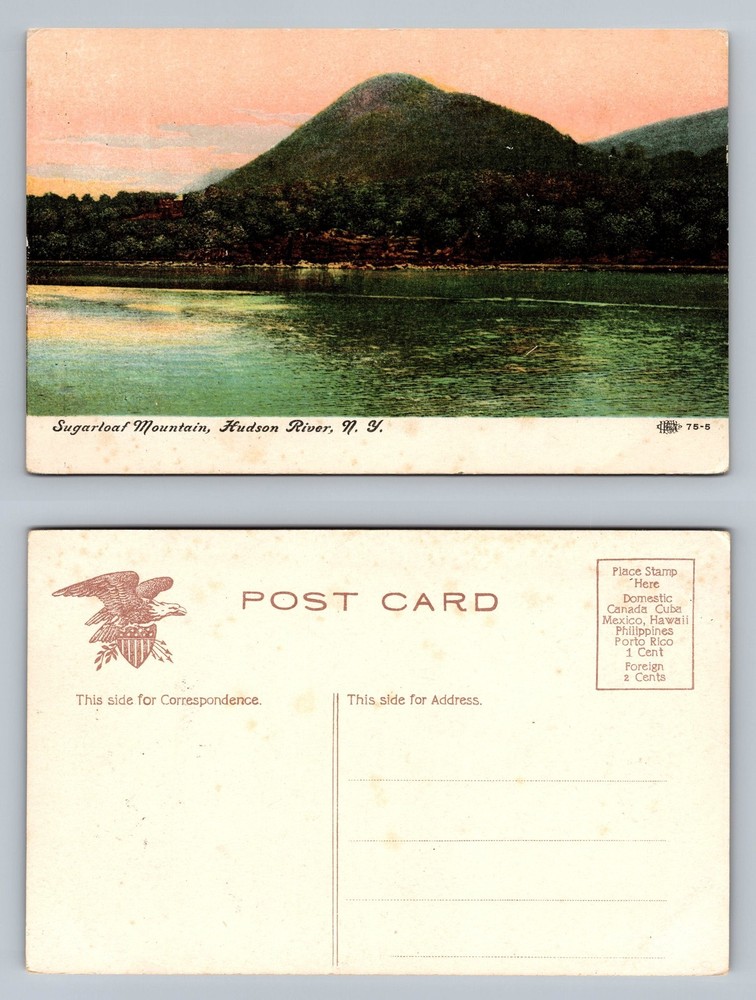 Hudson River, NY-New York, Sugarloaf Mountain Scenic View PC Vintage Postcard