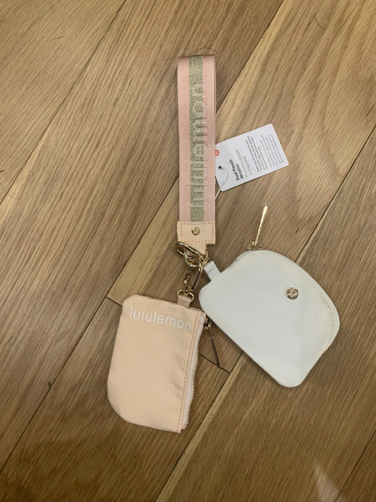Lululemon Dual Pouch Wristlet Wallet Keychain Coin Purse pink white