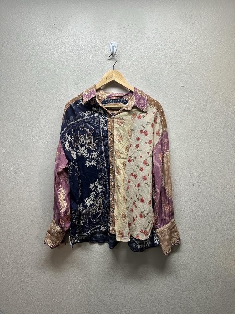 We The Free Patchwork Western Bandana Horse Print Button Up Shirt Small