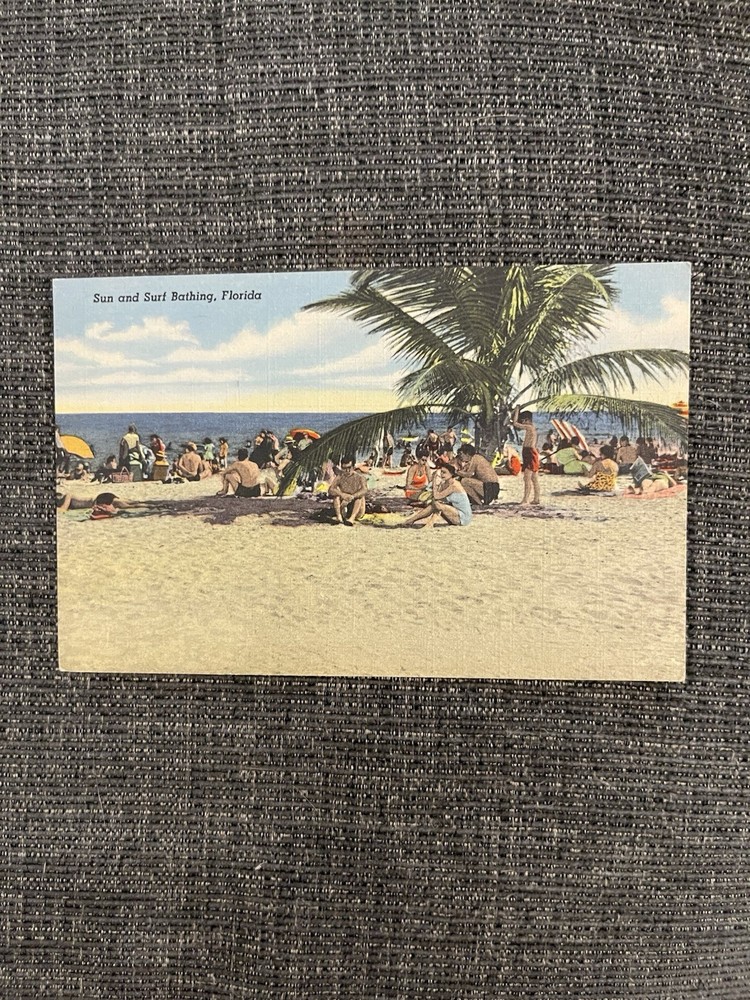 Vintage Linen Postcard Florida~ Sun & Surf Bathing In Miami Beach