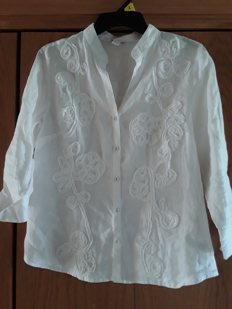 WOMEN'S SHIRT WHITE TUNIC LINEN CHARTER CLUB SIZE 12P TOP