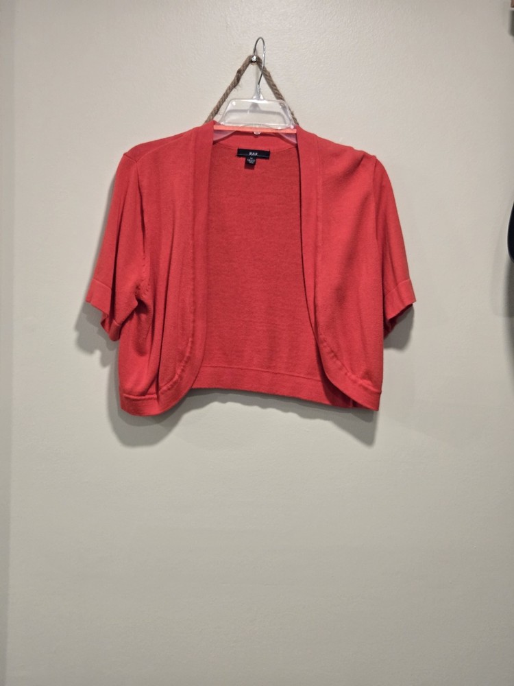 R&K Womens Bolero Shrug Medium Coral Pink Short Sleeve Open Front Knit Cardigan