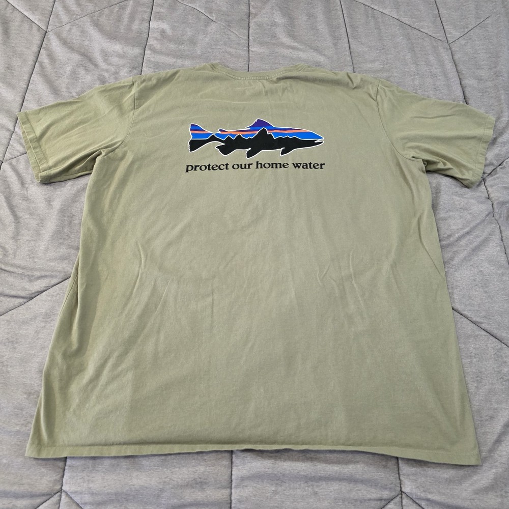 Patagonia Protect Our Home Water Trout T-Shirt Men's XXL Green Organic Cotton