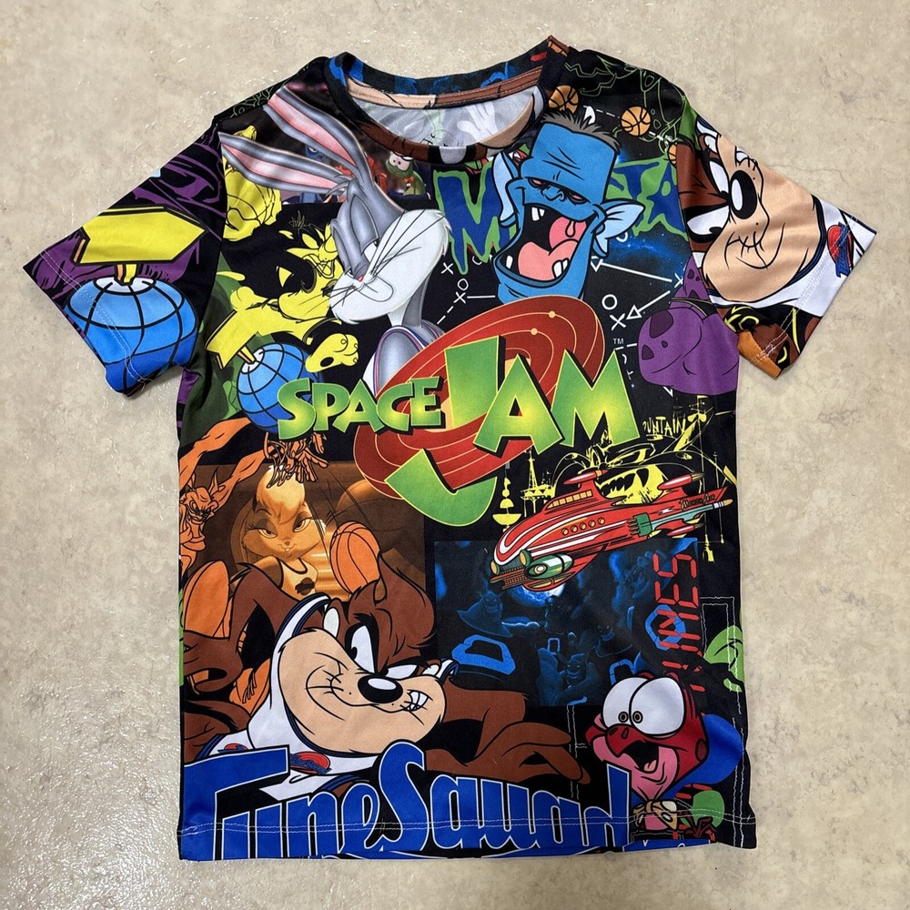 Space Jam Retro 90s Movie Bright Double-Sided Fade-Resistant T-Shirt Size 6/7  