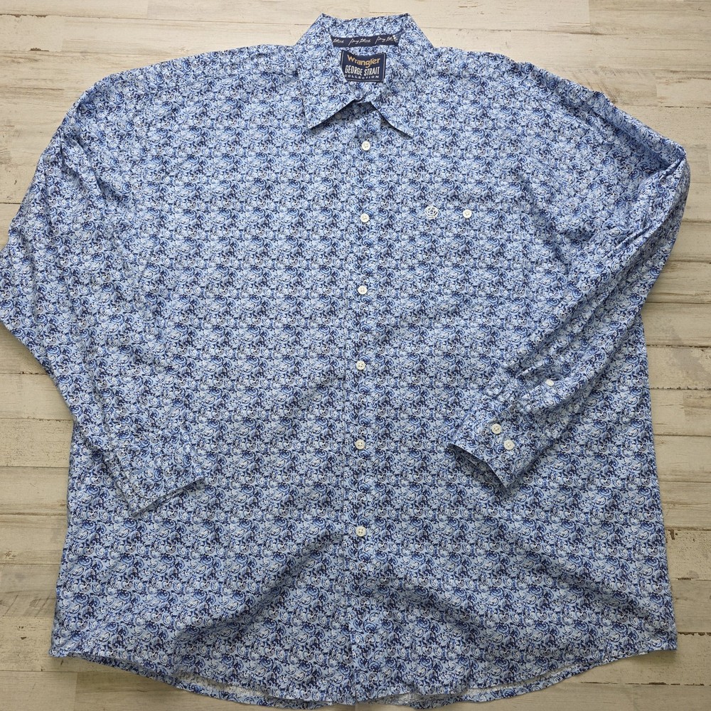Wrangler George Strait Collection XXL Blue Paisley Button-UP Western Rodeo AOP