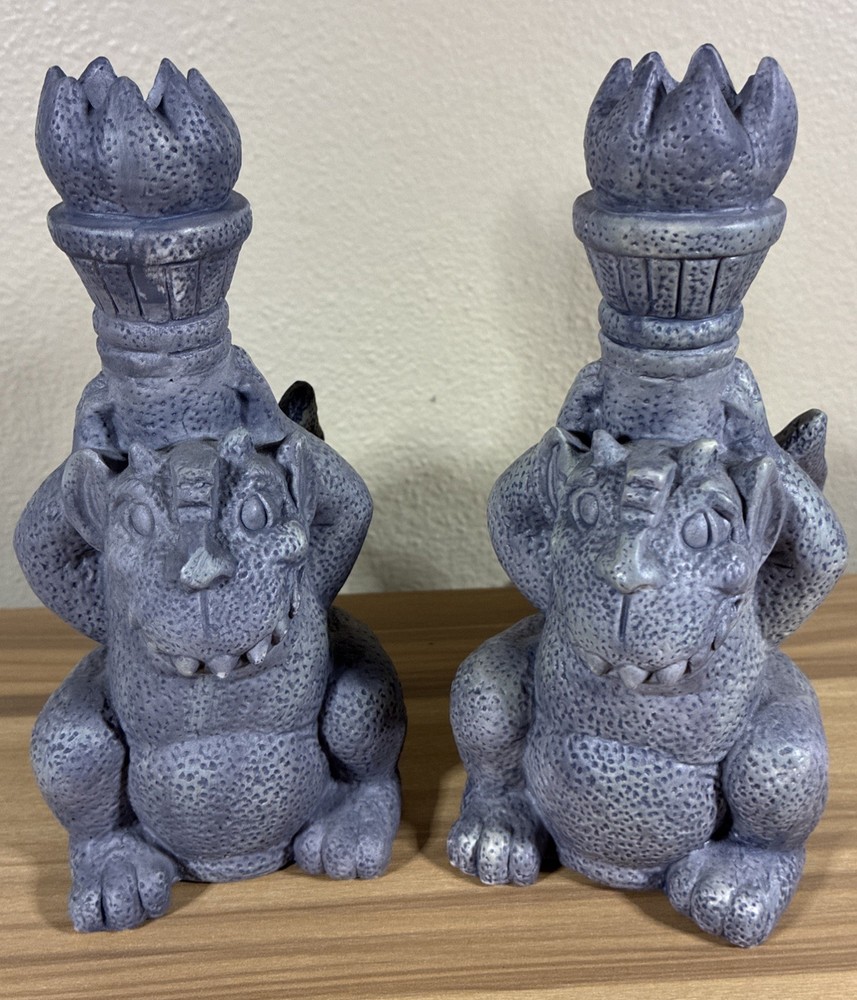Transfar Ceramic Gargoyle Candle Stick Holder Pair Decorative 7” Tall Gothic
