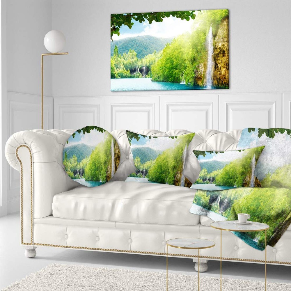 Waterfall in Deep Forest-Landscape Photography Canvas Print-40x20, 40x20, Blue