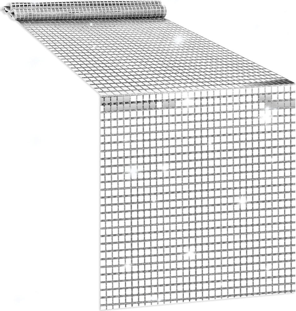 12 X 108 Inches Glitter Disco Table Runner - Retro 70S 80S Theme Decor - Silver