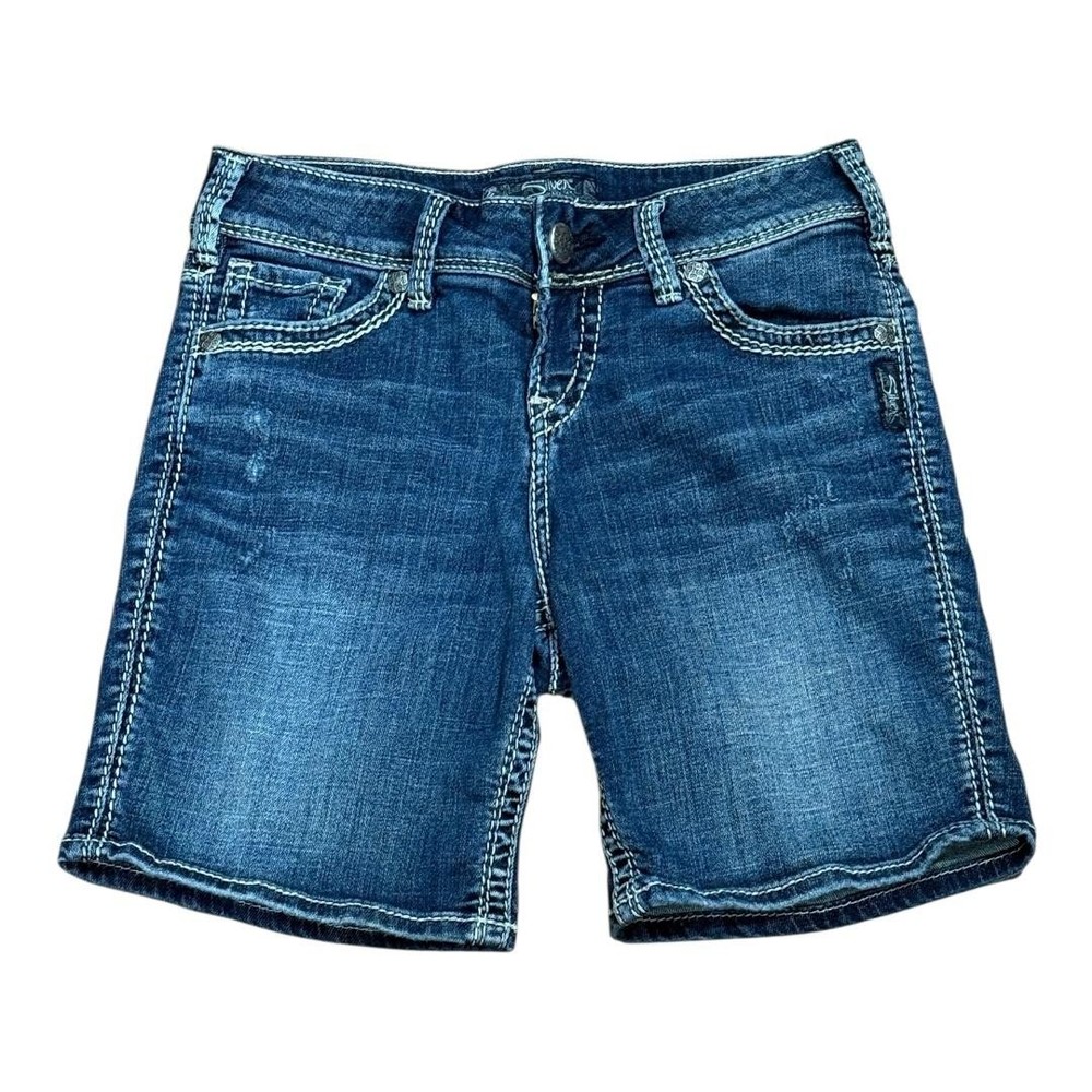 Silver Jeans Suki Shorts Womens 26 Blue Mid Rise Distressed Denim Stretch Casual