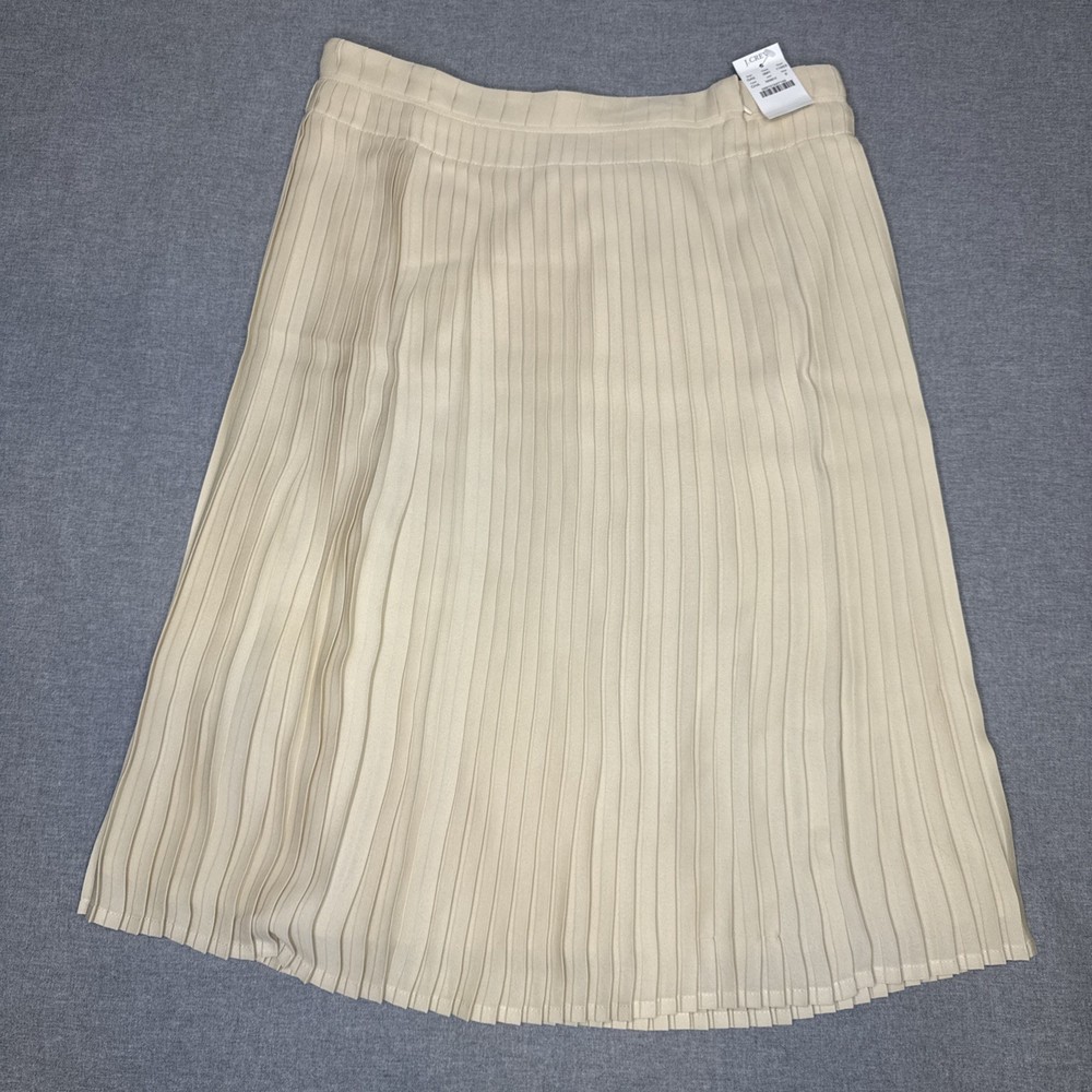 J Crew Gwyneth Pleated Slip Skirt Size 8 Pull On Midi 100% Silk Ivory NWT