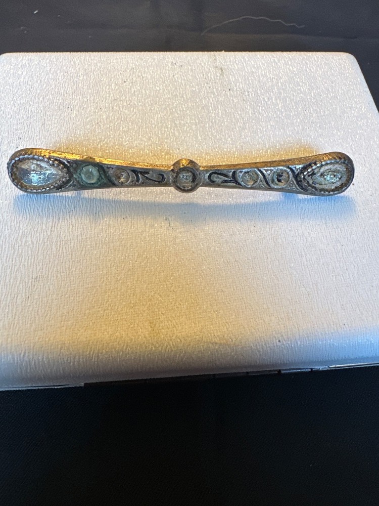 Antique Art Deco Sterling Silver Filigree Bar Pin Brooch – Intricate Scrollwork