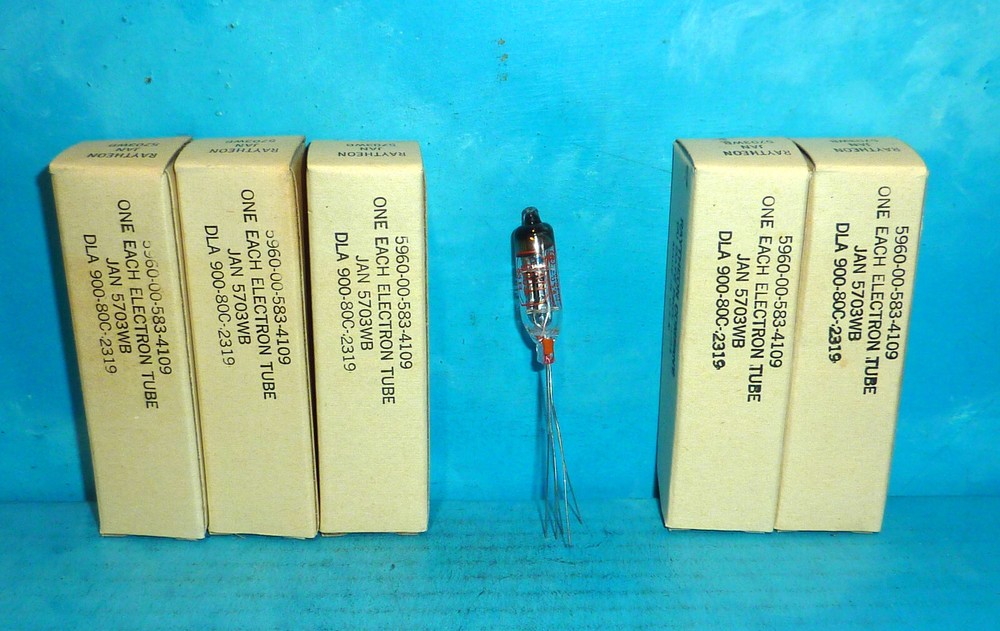 5 Raytheon JAN 5703WB Subminiature Tubes NOS/NIB