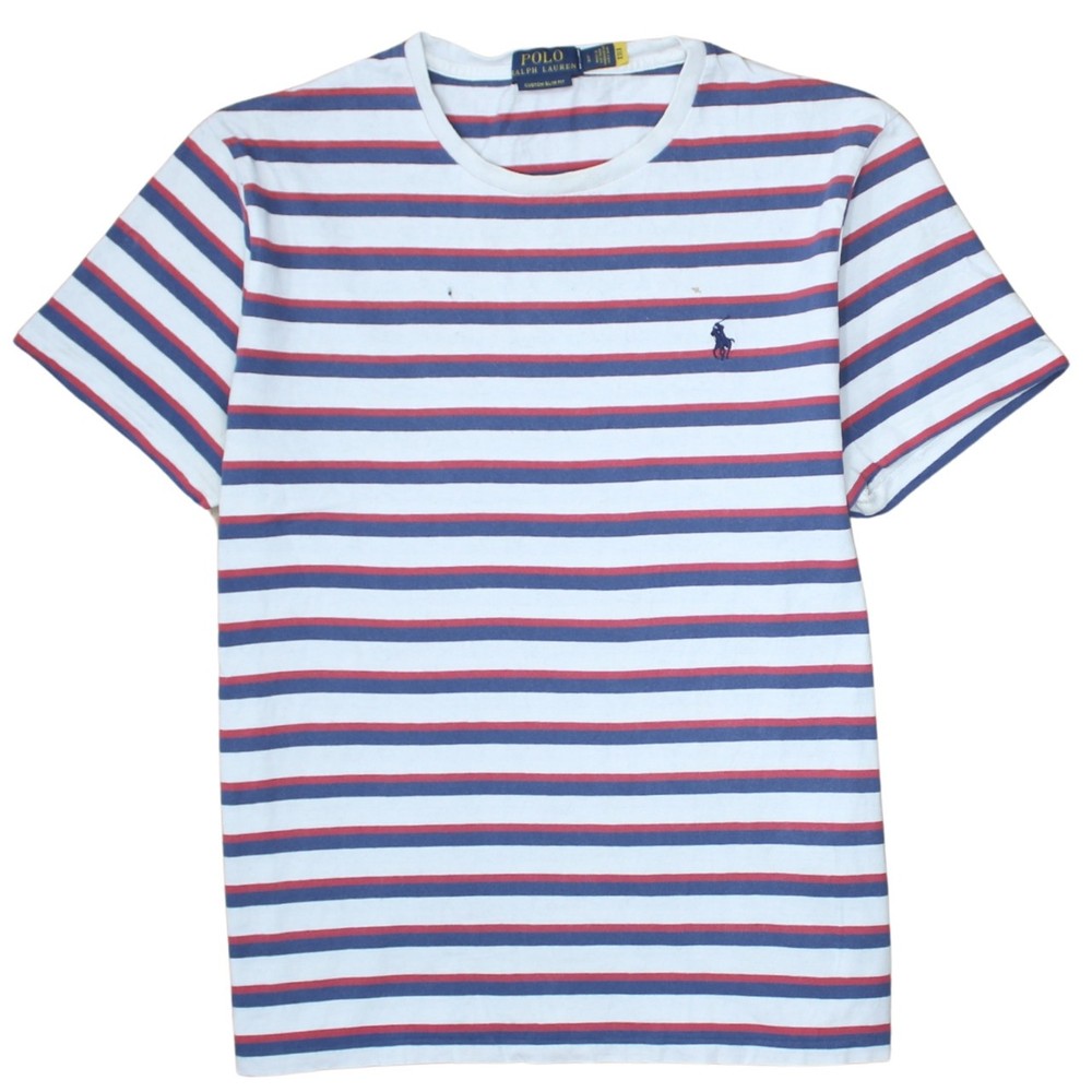 Polo Ralph Lauren Mens T Shirt White Stripe Cotton Embroidered Pony RLX Logo L