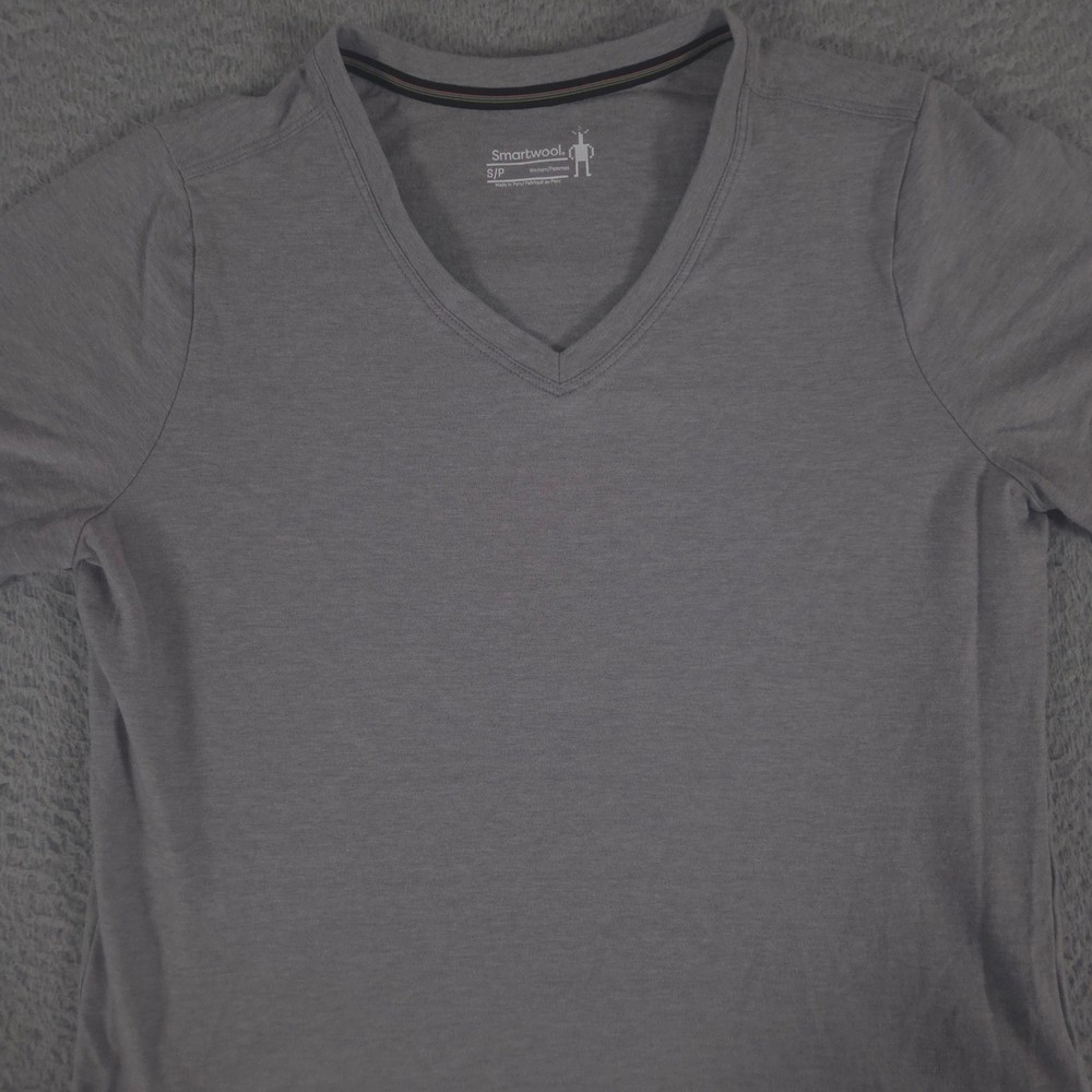 Smartwool Shirt Womens Small Gray Perfect V-Neck Merino Cotton Short Sleeve Tee