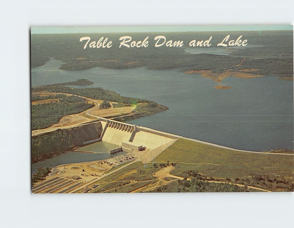 Postcard Air View Table Rock Dam and Lake Branson Missouri USA