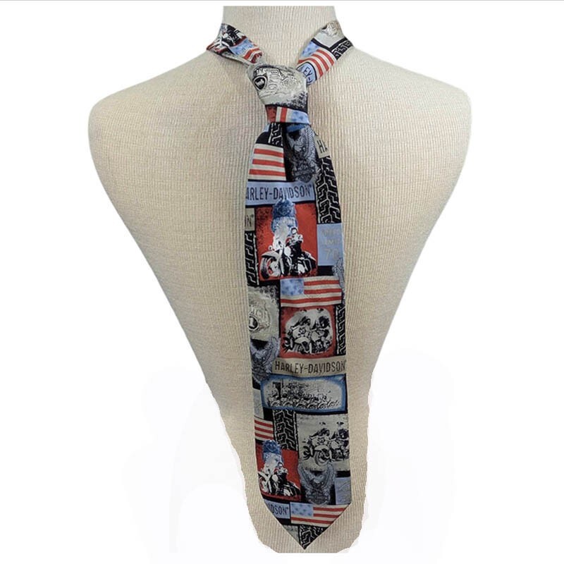 Harley Davidson Mens Tie 100% Silk Ralph Marlin AOP American Flag USA Motorcycle