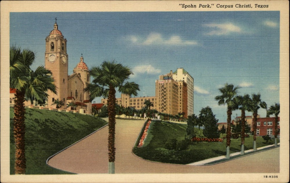 Spohn Park Corpus Christi Texas ~ 1930s vintage linen postcard