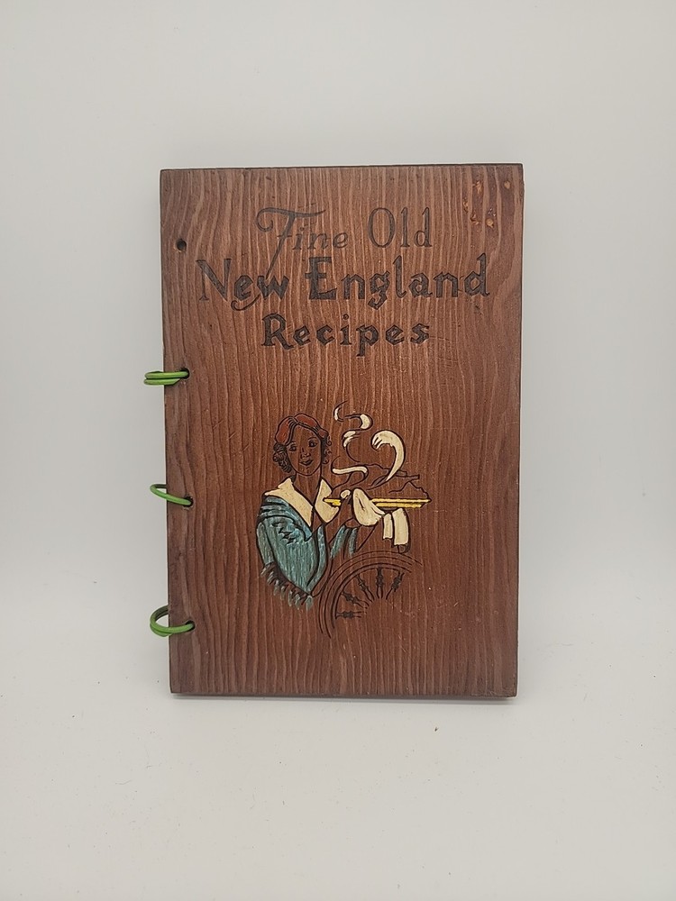 Vintage Fine Old New England Fine Recipes Wood Cover Cookbook