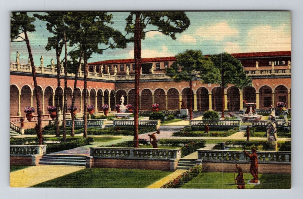 Sarasota FL-Flower, Ringling Art Museum, Corner of Court, Vintage Postcard