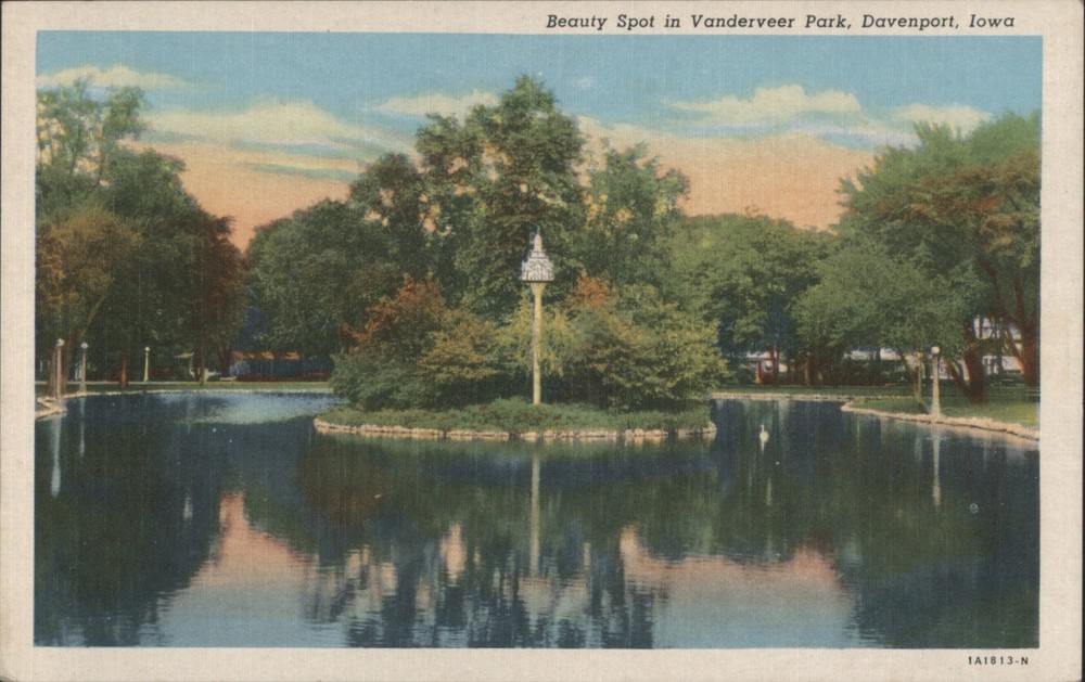 Davenport, Iowa IA Beauty Spot Vanderveer Park Teich Original Vintage Postcard