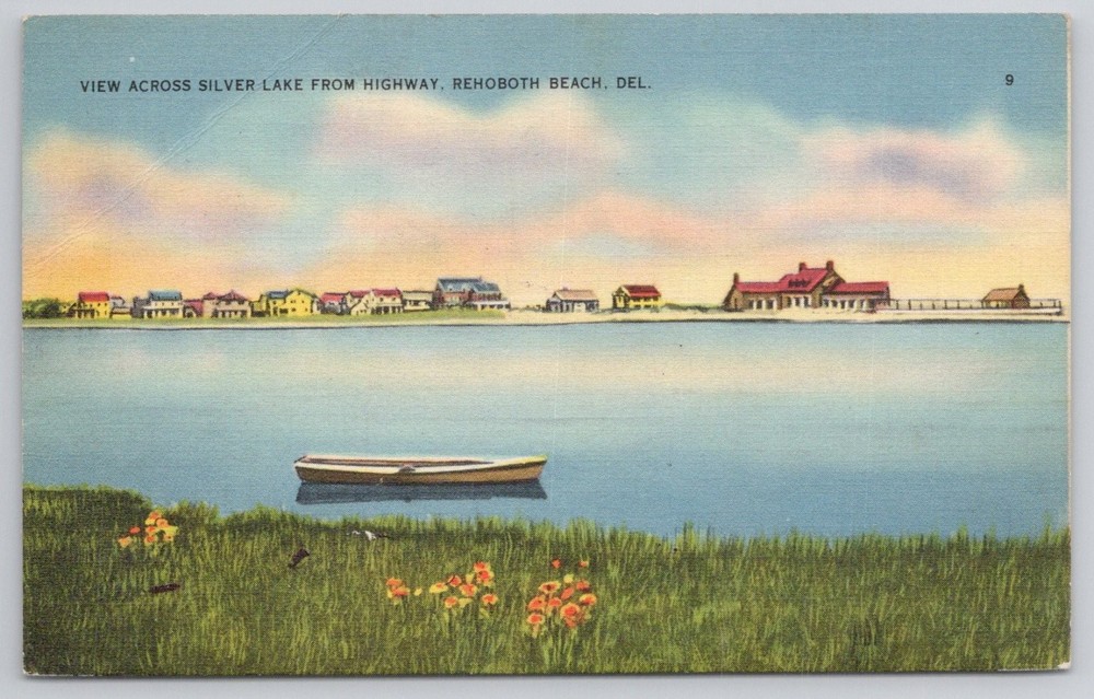 Vintage Linen Postcard Silver Lake View Rehoboth Beach Delaware c.1930s