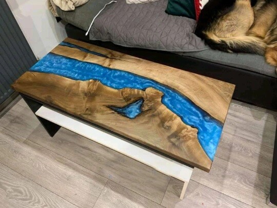 Mesa de comedor de resina epoxi azul, mesas de mostrador, mesas de conferencias para reuniones