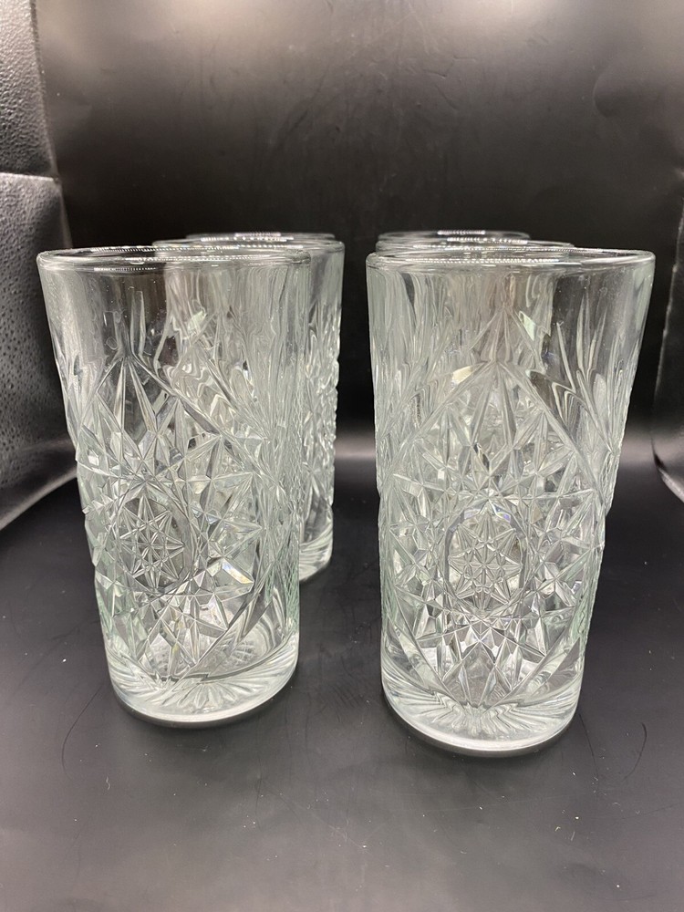 Vintage Libbey Hobstar Cut Glass Pattern Heavy Tumbler Drink ware Crystal Clear