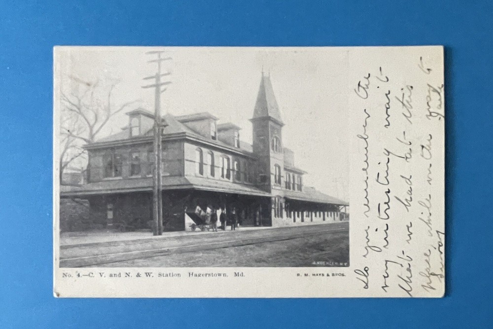Hagerstown Maryland view from street C. V. and N. & W. Station UDB Postcard