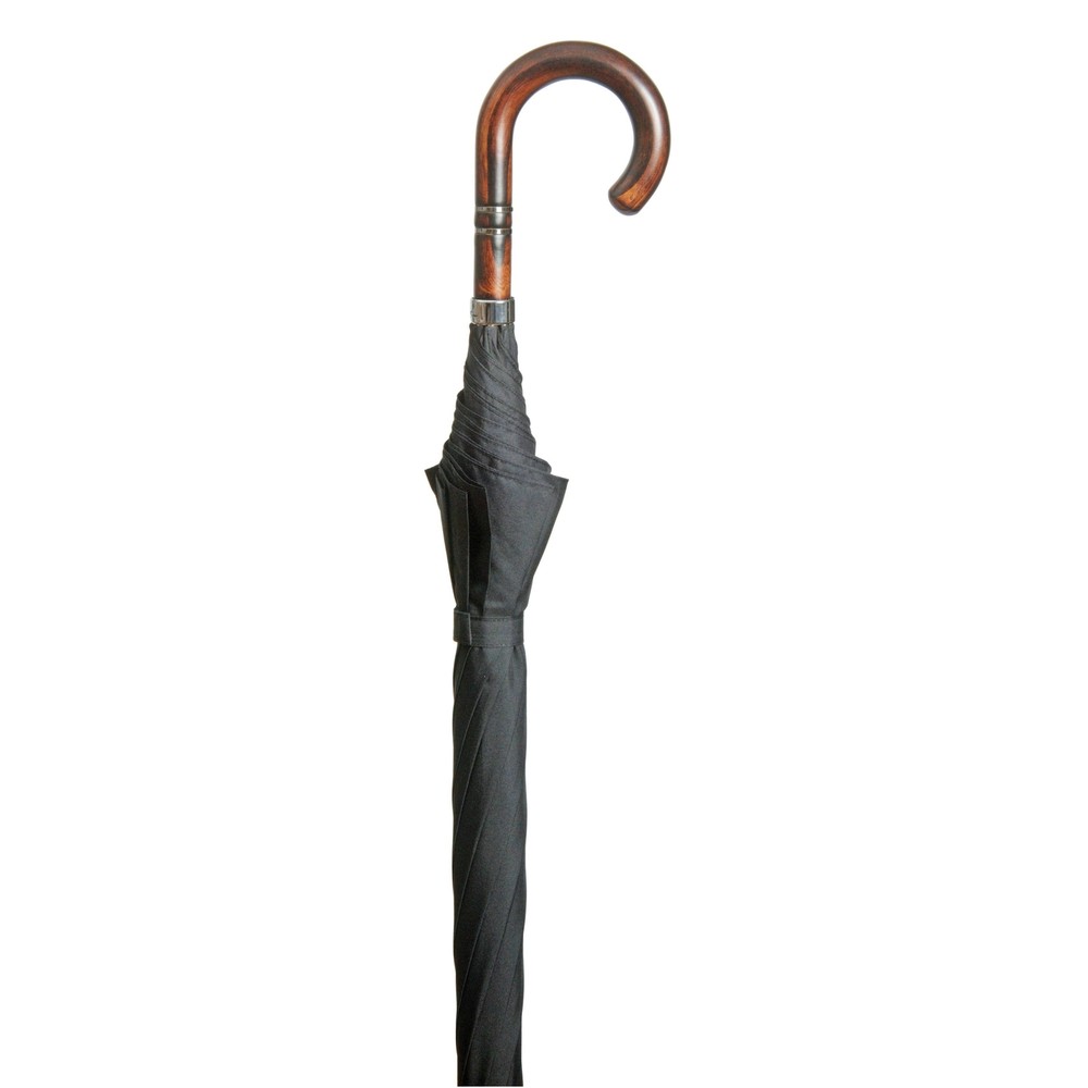 Acacia Crook Handle Walking Stick Umbrella with Black Canopy-image