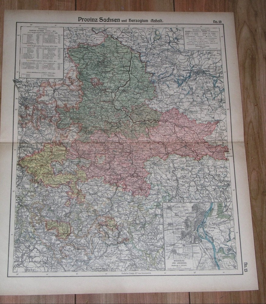 1905 Original Antique Map Of Saxony Anhalt Sachsen Berlin Harz Magdeburg Germany