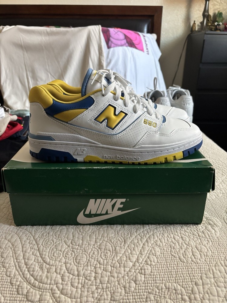 New Balance 550 Mens Size US 11.5 Blue Yellow white Sneakers Marquette Style