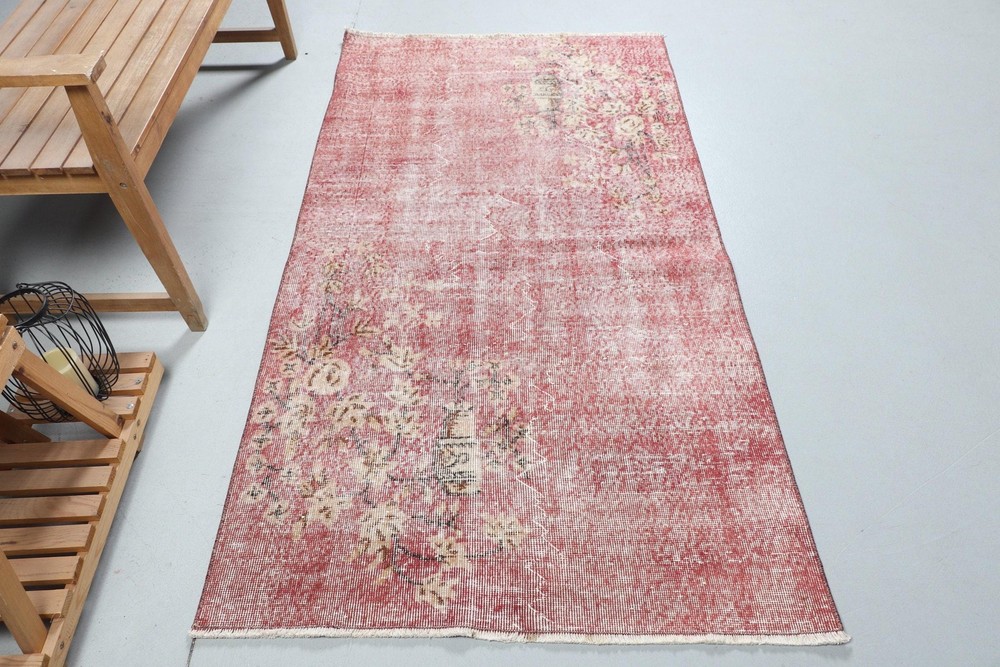 Vintage 3,5x6,5 ft Rug, Turkish Accent Rug, Red Floral Rug