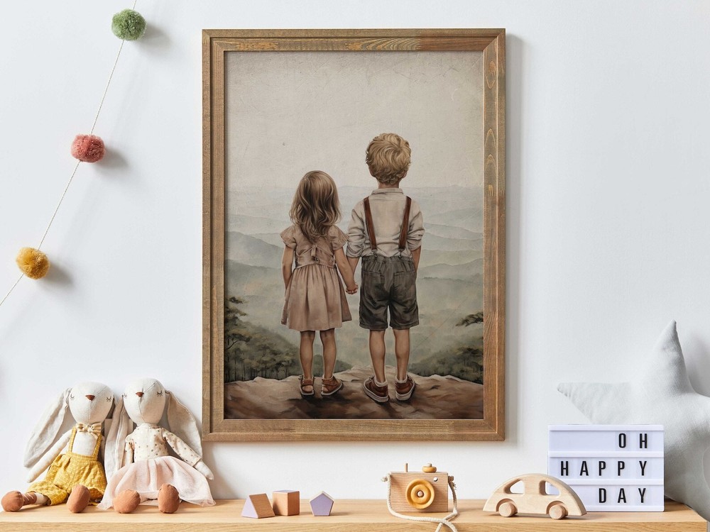 Sibling Room Wall Decor Brother Sister Print Boy And Girl Painting Adventure