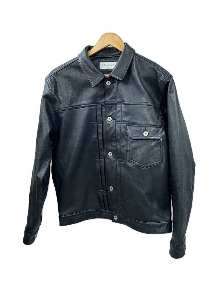 Retro Grade Black Plain Leather Blouson Jacket Size L 173