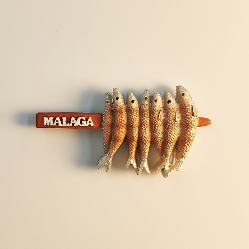 Spain Malaga Grilled Fish Skewer Travel Souvenir 3D Resin Fridge Magnet Craft