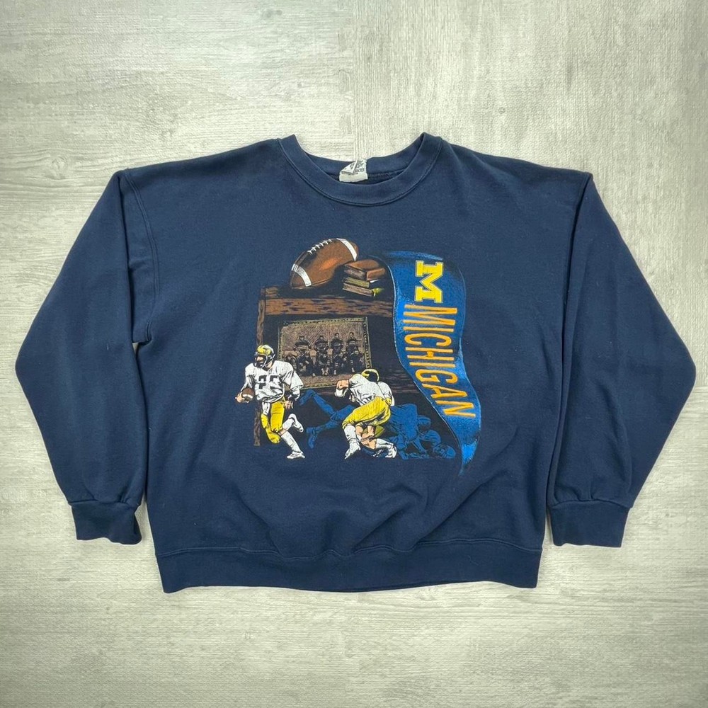 Vintage 80s Michigan Wolverines Sweatshirt Size: XL Blue Yellow NCAA College
